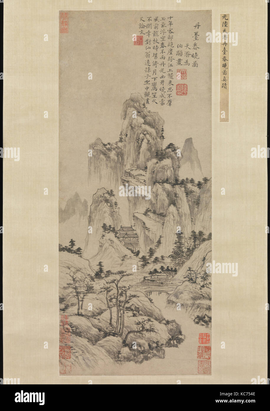 元 陸廣 丹臺春曉圖 軸, molla alba sopra l'Elisir terrazza, Lu Guang, ca. 1369 Foto Stock