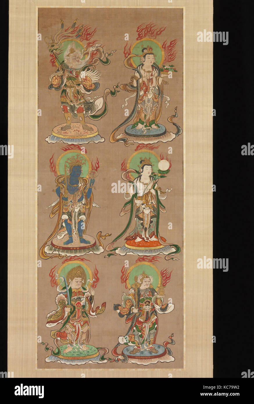 Dodici Deva re (Jūniten), 十二天像, periodo Muromachi (1392-1573), XVI secolo, Giappone, coppia di dipinti incorniciati; inchiostro, colore e Foto Stock