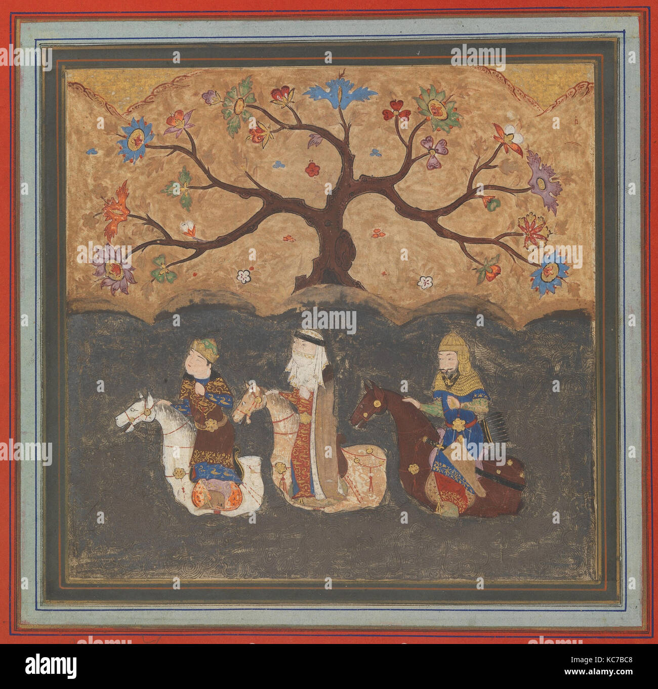"Kai Khusrau, Farangis Giv e attraversando il fiume Jihun (Oxus)', Folio da un Shahnama (Libro dei Re), metà del XV secolo Foto Stock