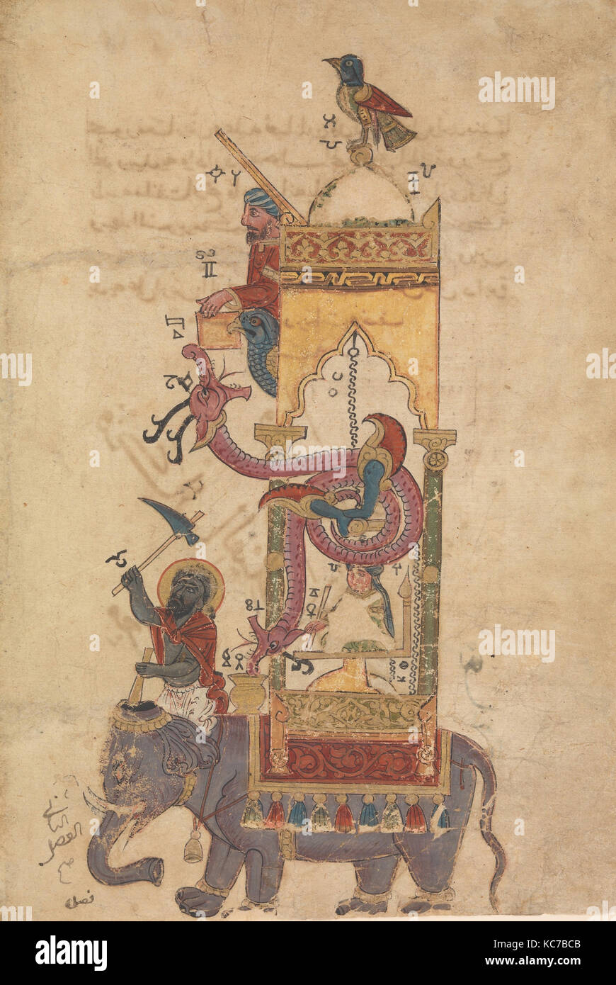 "L'elefante orologio", Folio da un Libro della Conoscenza del geniale di dispositivi meccanici di al-Jazari, datata A.H. 715/D.C. 1315 Foto Stock