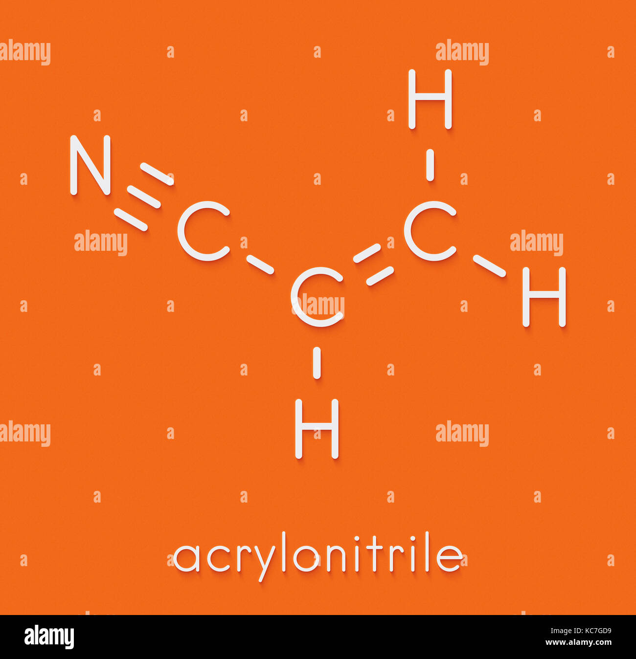 Molecola di acrilonitrile, poliacrilonitrile (PAN) e plastica ABS (acrilonitrile butadiene stirene) building block. formula scheletrico. Foto Stock Molecola di acrilonitrile, poliacrilonitrile (PAN) e plastica ABS (acrilonitrile butadiene stirene) building block. formula scheletrico. Foto Stock