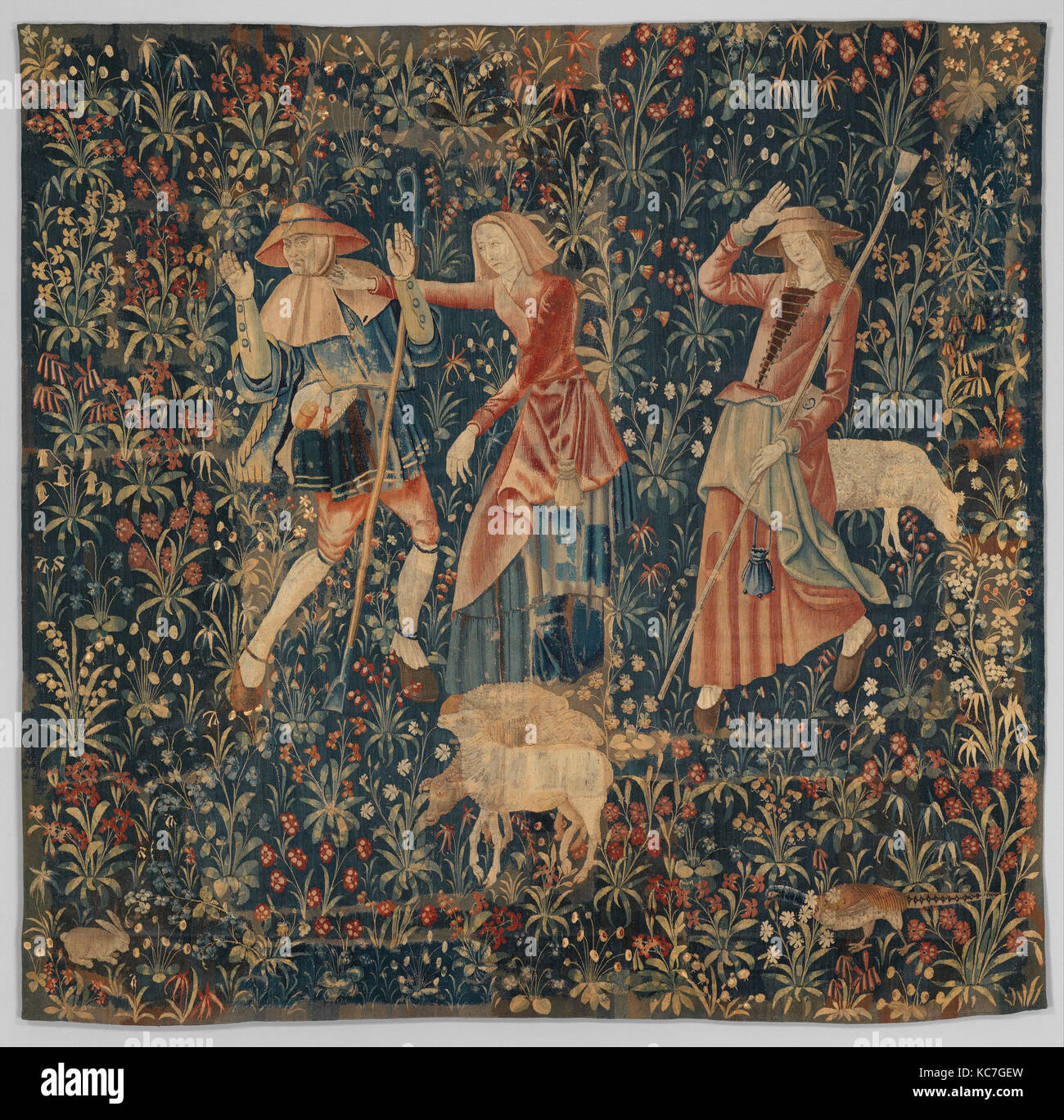 Pastore e pastore, ca. 1500-1530, Sud Netherlandish, Lana ordito; le trame di lana, complessivo: 115 x 118a. (292.1 x 299.7cm Foto Stock