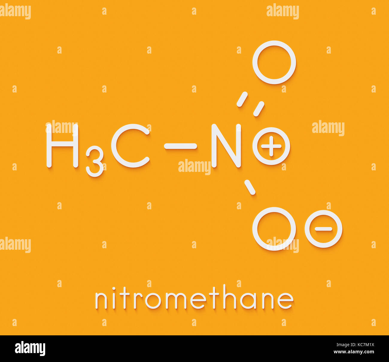 Il nitrometano nitro molecola carburante. utilizzato come combustibile per razzi di potenza, drag racing cars, ecc. usati anche come alto esplosivo. formula scheletrico. Foto Stock