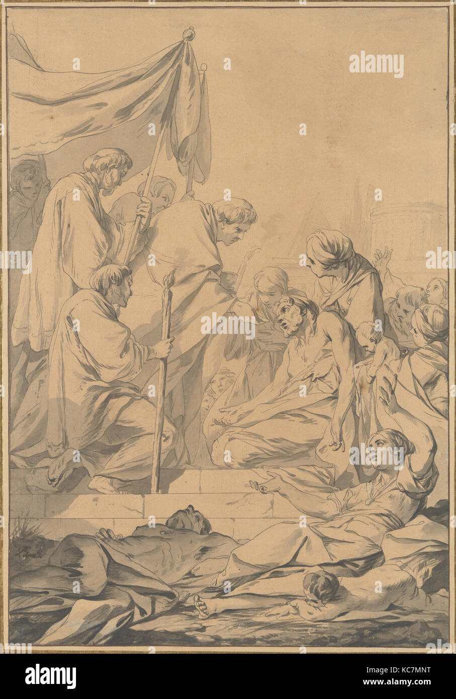 San Carlo Borromeo di distribuire la comunione alle vittime della peste in Milano, Jean-Baptiste Marie Pierre, ca. 1760 Foto Stock