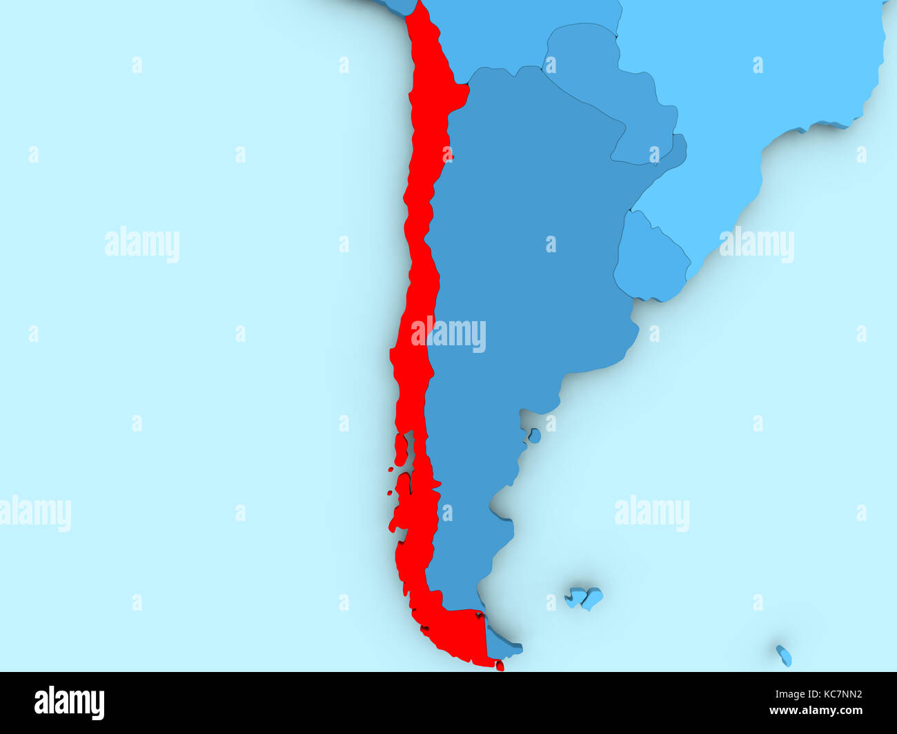 Il Cile in rosso sul blu mappa politico. 3d'illustrazione. Foto Stock