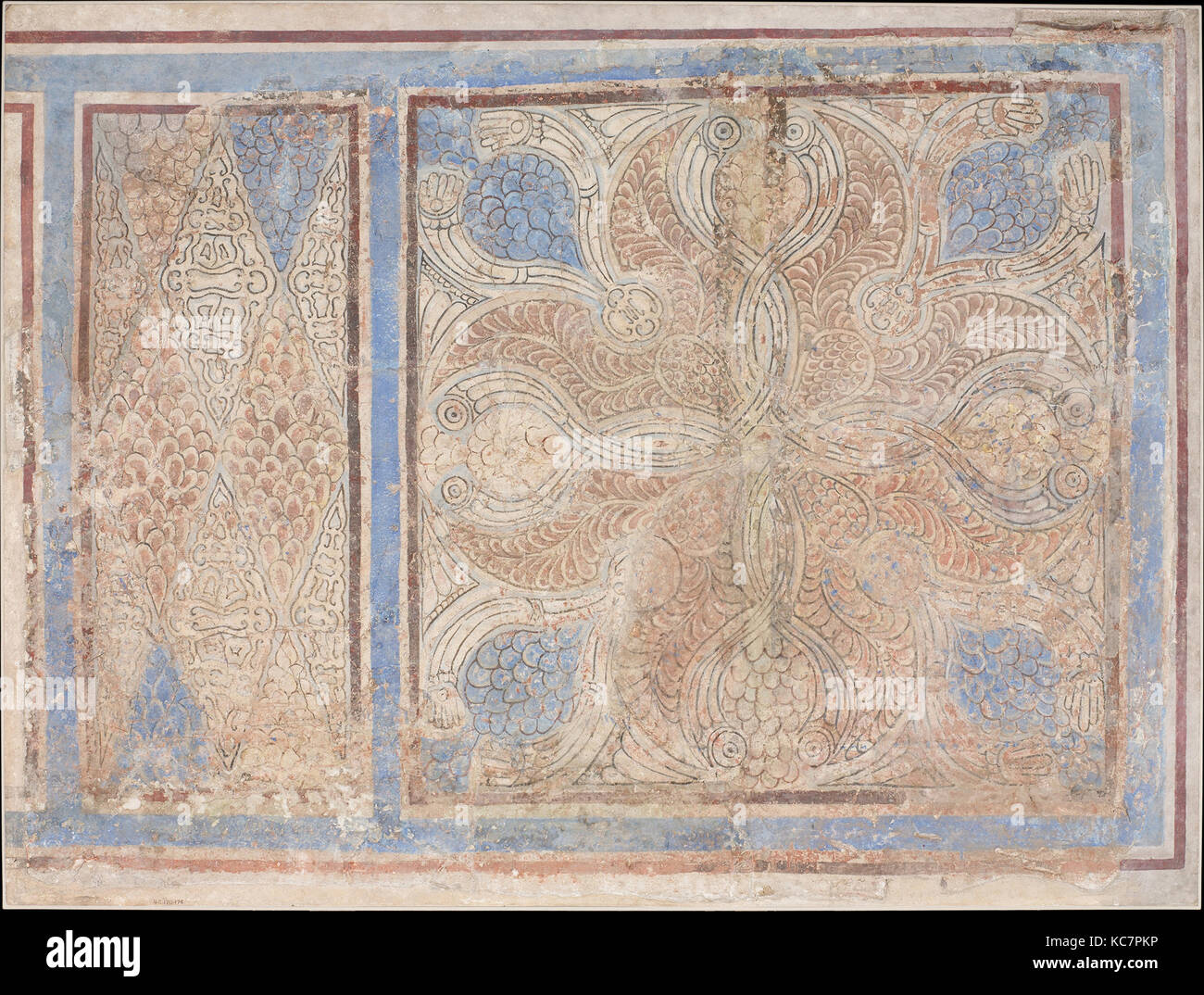 Dipinto di Dado pannelli, IX secolo, scavato in Iran, Nishapur, Stucco; verniciato, H. 40 3/8 in. (102,6 cm), Stucco, questo dado Foto Stock