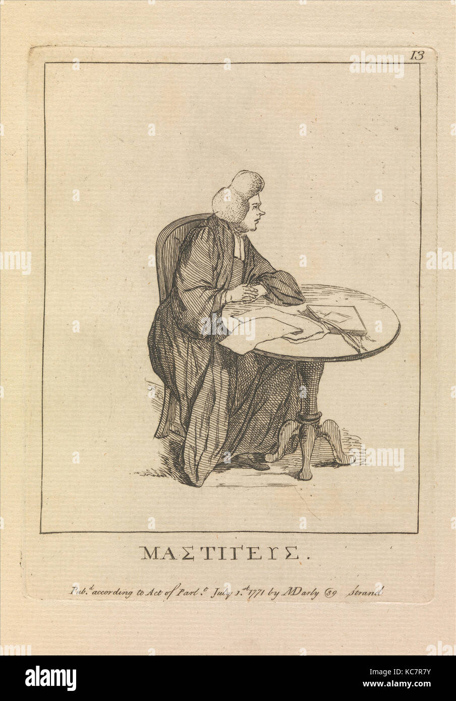 Mastigeus in lettere greche, attribuito a Sir Henry William Bunbury, 1 Luglio 1771 Foto Stock