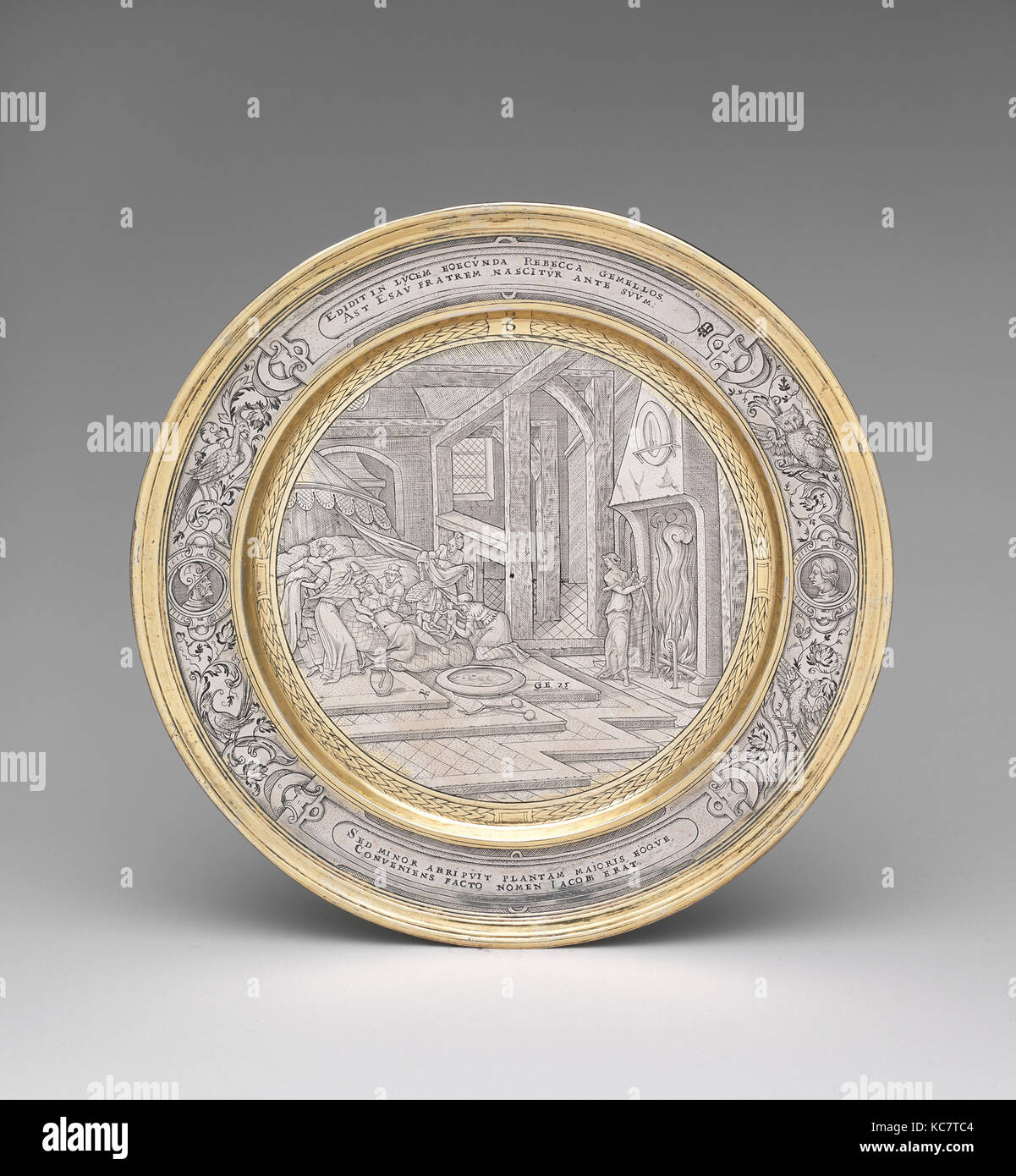 La nascita di Essau e Giacobbe, ca. 1567, probabilmente inglesi, argento, pacco dorato, complessiva (conferma): 5/8 x 7 3/4 in., 8 oz. 2 dwt Foto Stock