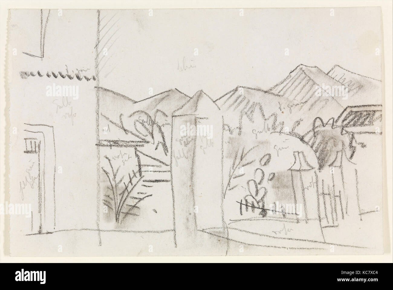 Vista tunisino, 1914, gesso su carta, 4 1/8 x 6 1/8 in. (10,5 x 15,6 cm), disegni, August Macke (tedesco, Meschede 1887-1914 vicino Foto Stock