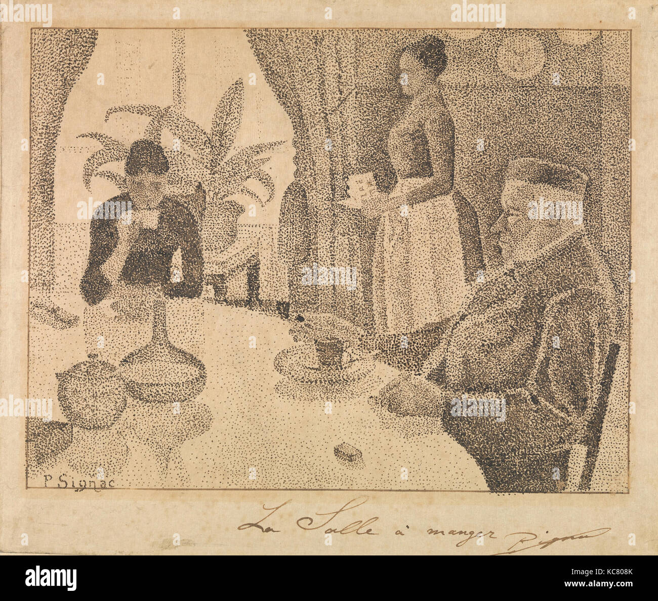 La sala da pranzo, 1886-87, grafite e inchiostro su carta del Giappone, 8 11/16 x 10 3/16 in. (22,1 x 25,9 cm), disegni di Paul Signac (Francese Foto Stock