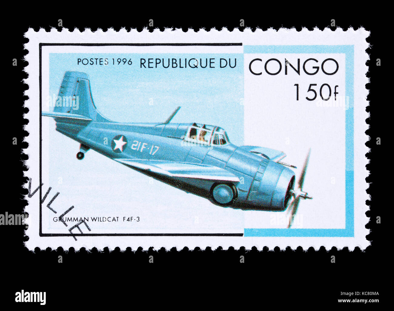 Francobollo dal Congo raffigurante un Grumman Wildcat F4F-3, Naval Fighter piano Foto Stock