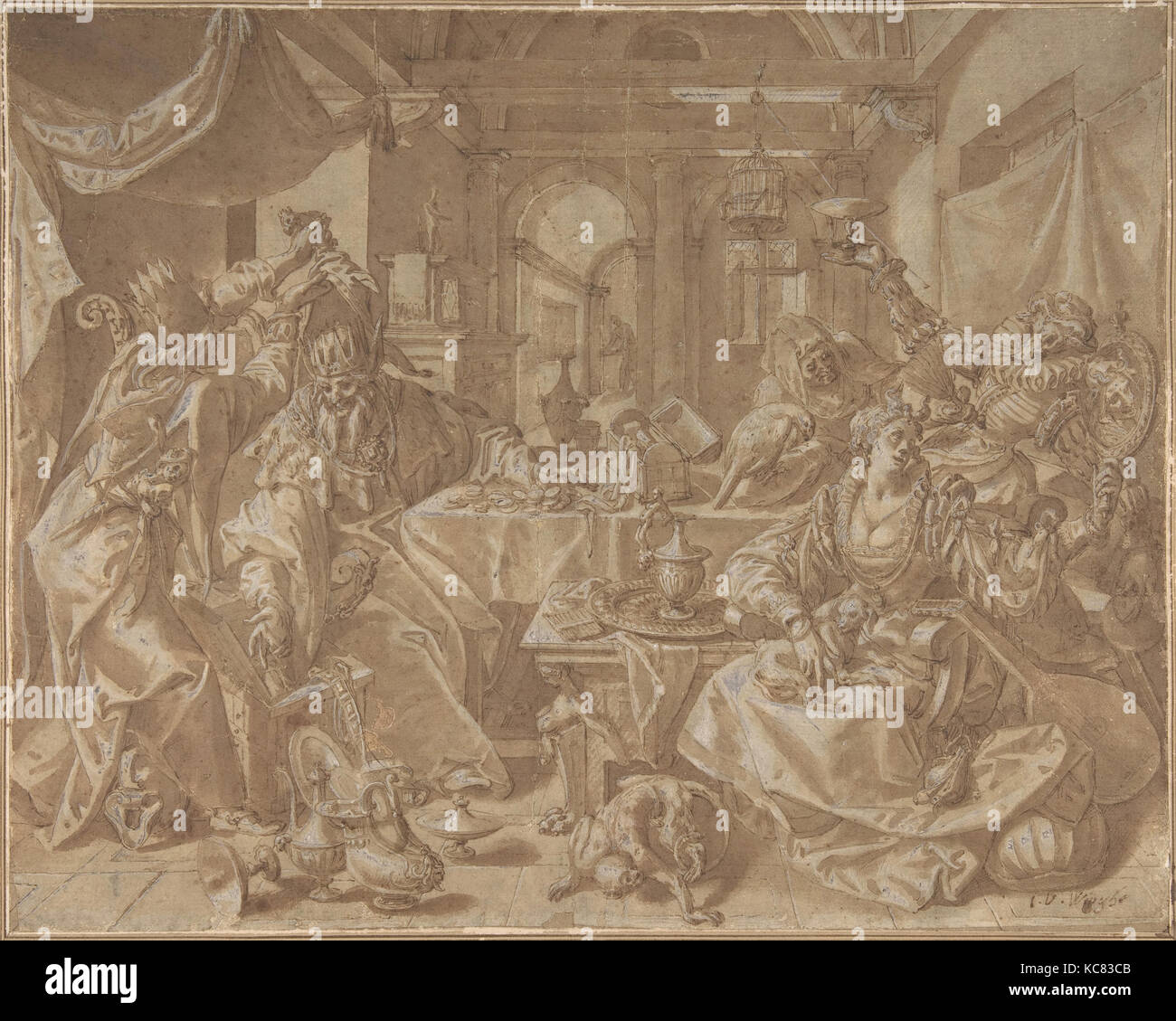 Allegoria della ricchezza, la lussuria e la stupidità, Joos van Winghe, tardo XVI secolo Foto Stock