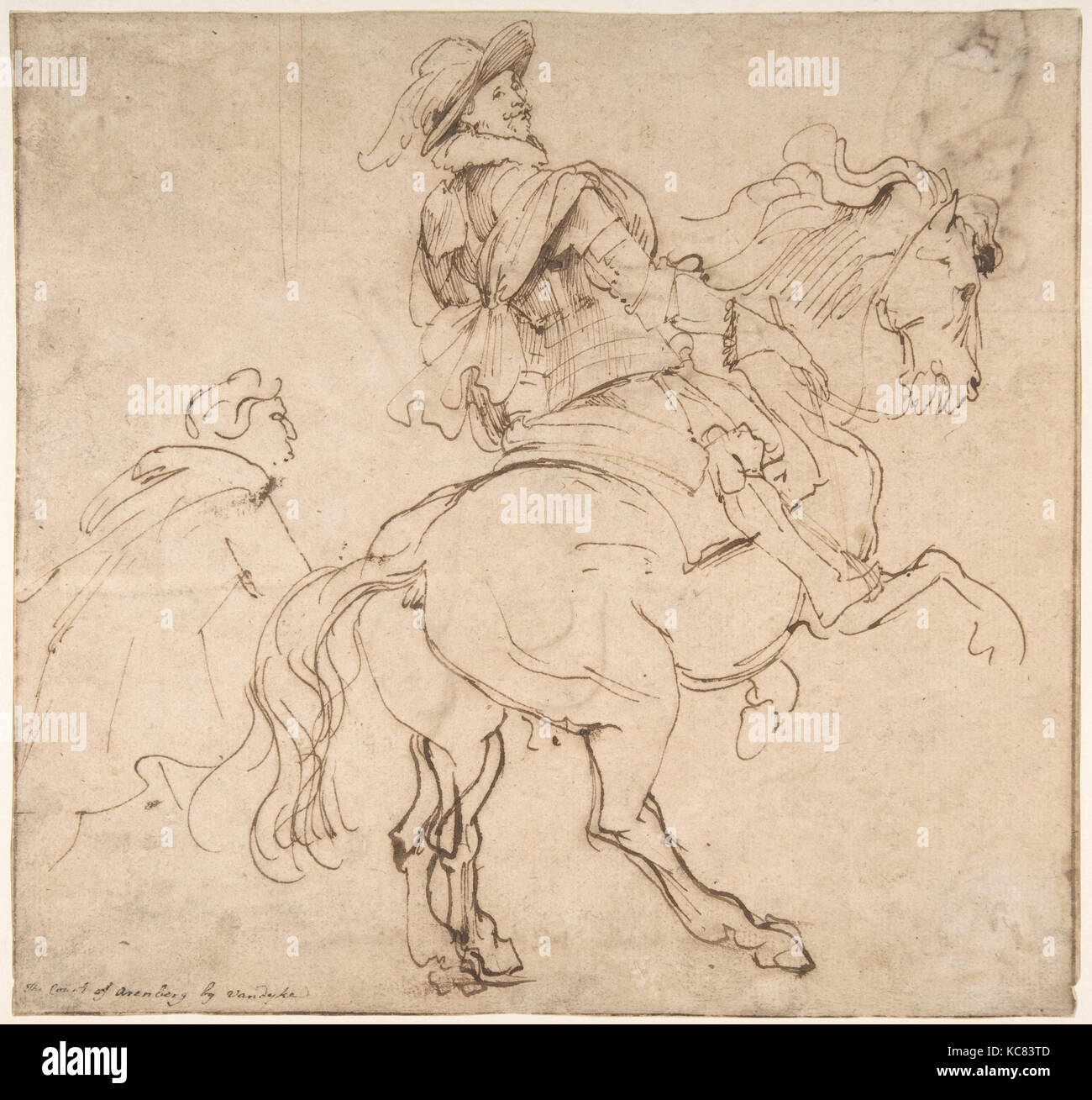 Studio per un Ritratto equestre, eventualmente quella di Albert de Ligne, Conte di Arenberg; tergo: vari studi di statue Foto Stock