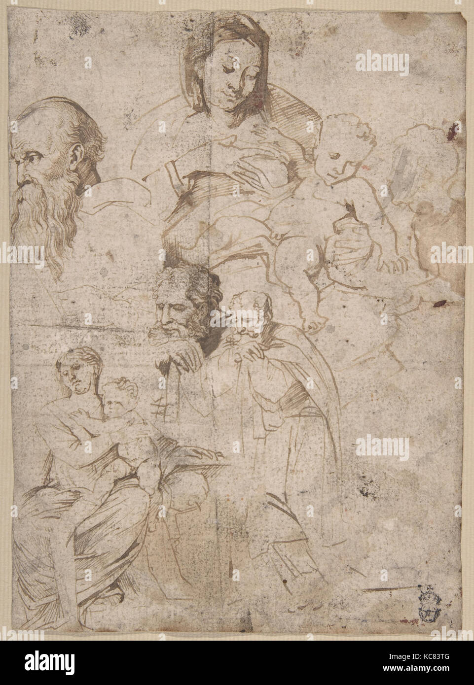 Foglio di studi, 1621-27, penna e inchiostro bruno con lavaggio, foglio: 7 5/8 x 5 1/2 in. (19,3 x 14 cm), disegni, Anthony van Dyck Foto Stock