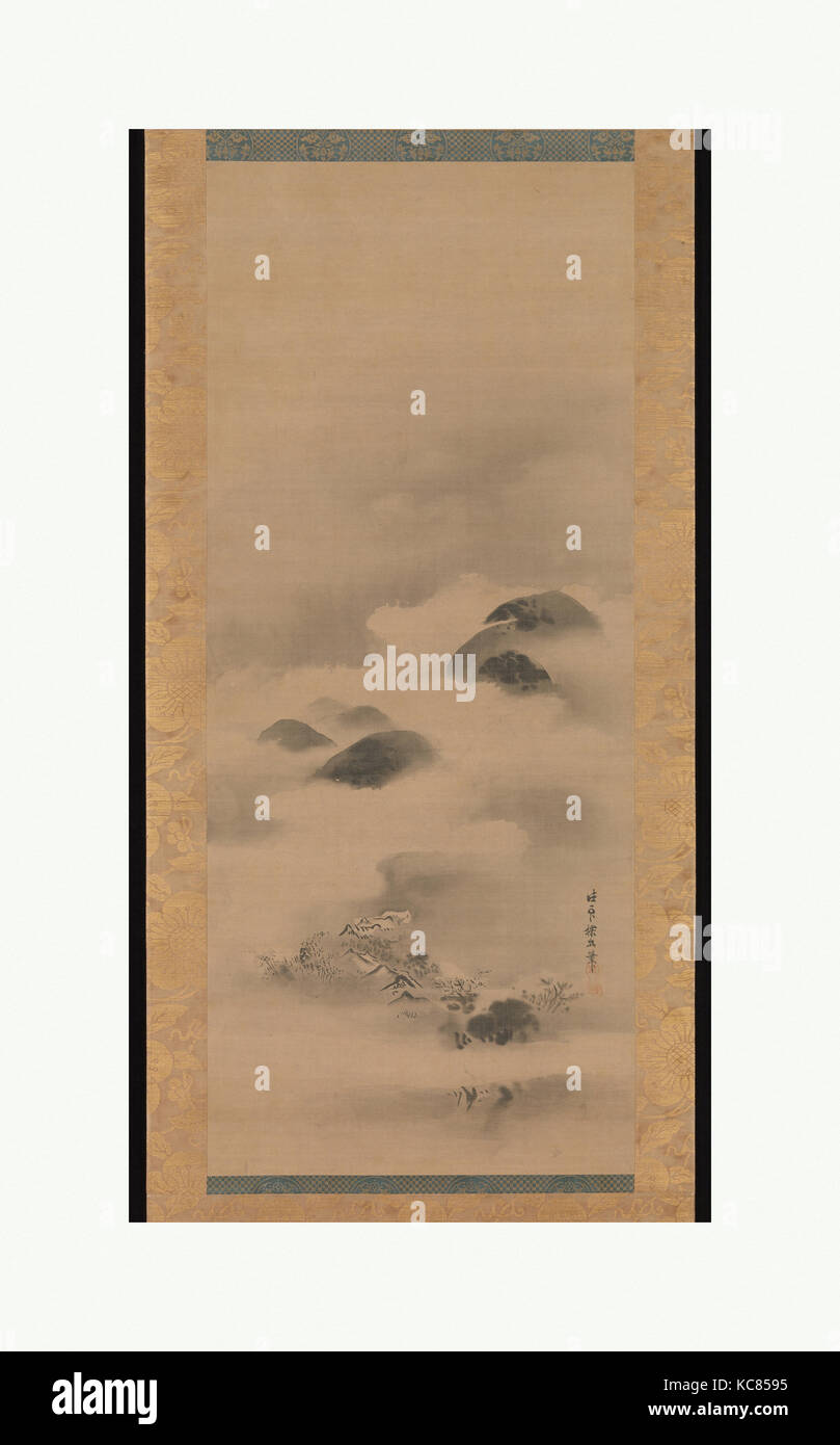 狩野探幽筆 月夜山水図, paesaggio al chiaro di luna, Kano Tan yū, dopo 1662 Foto Stock