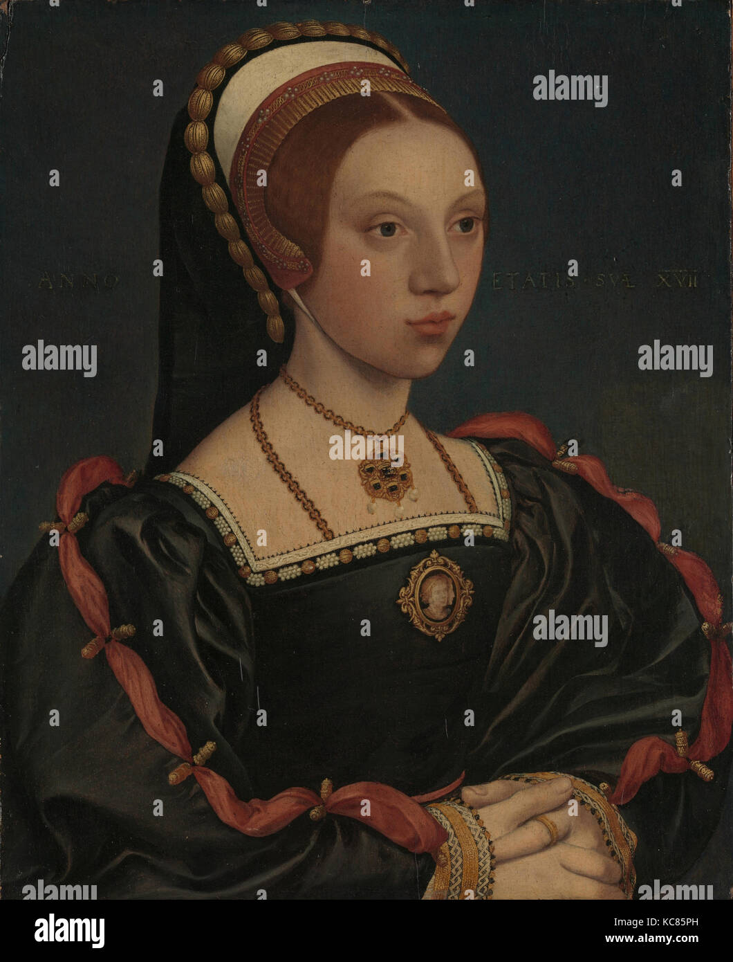 Ritratto di una giovane donna, officina di Hans Holbein il Giovane, ca. 1540-45 Foto Stock