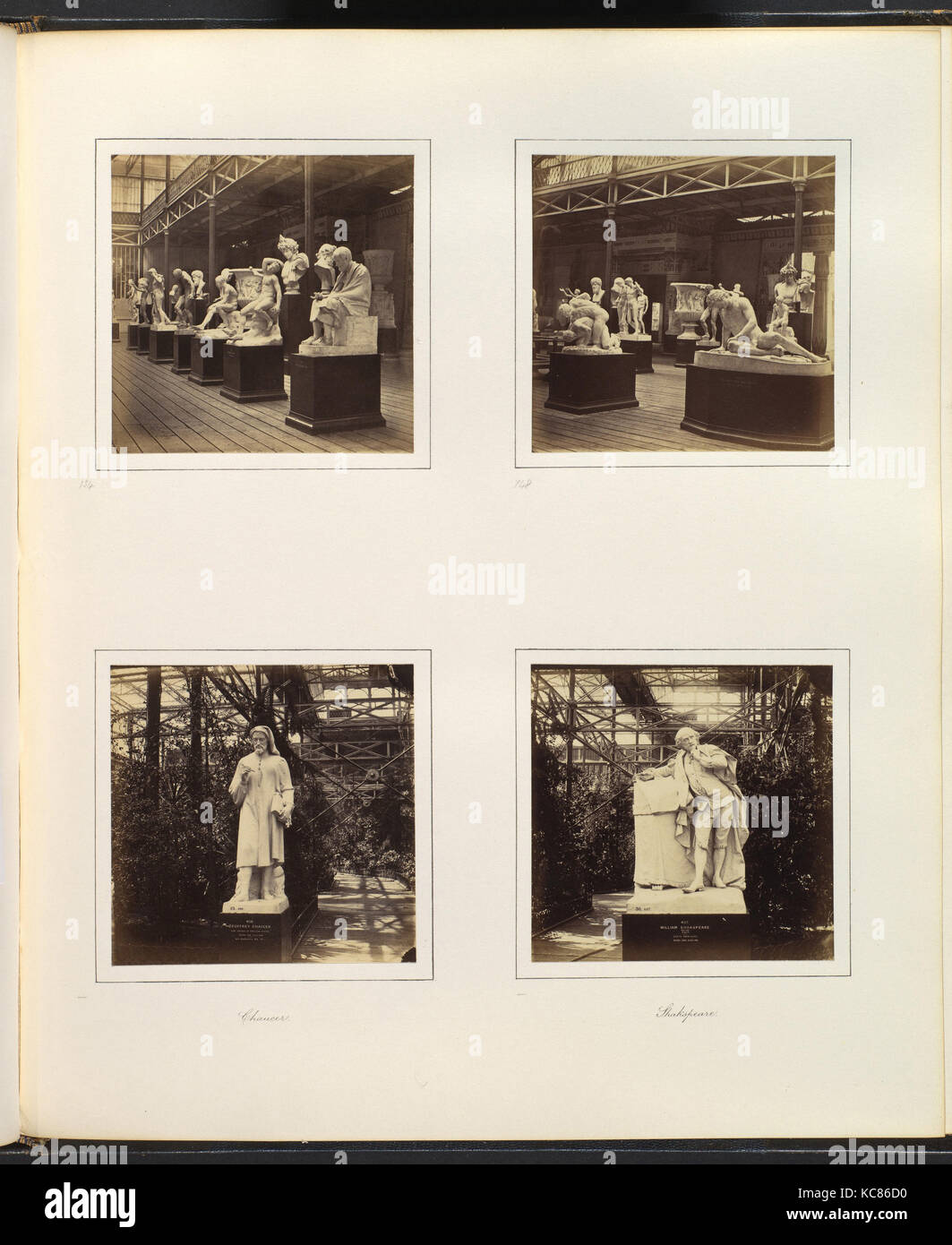 Corte romana con sculture di Posidonius e feriti gladiatore; scultura di Geoffrey Chaucer da Marshall; scultura Foto Stock