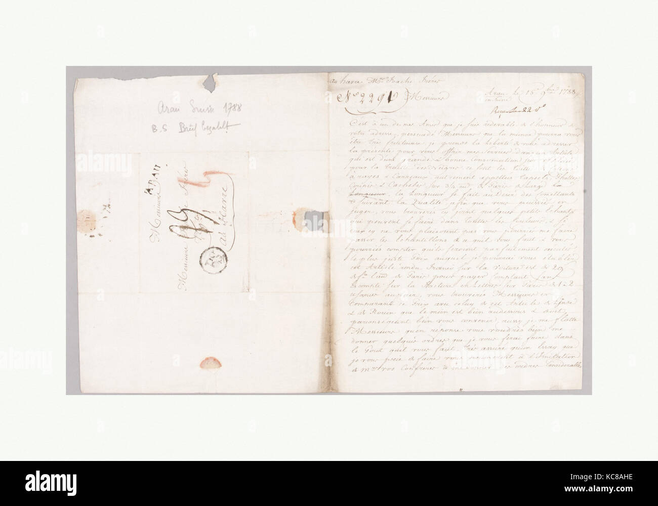 Lettera con campioni tessili, fine del XVIII inizio del XIX secolo Foto Stock