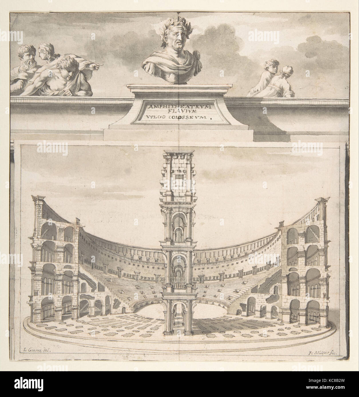 Una ricostruzione del Colosseo in sezione trasversale, Jan Goeree, prima del 1704 Foto Stock