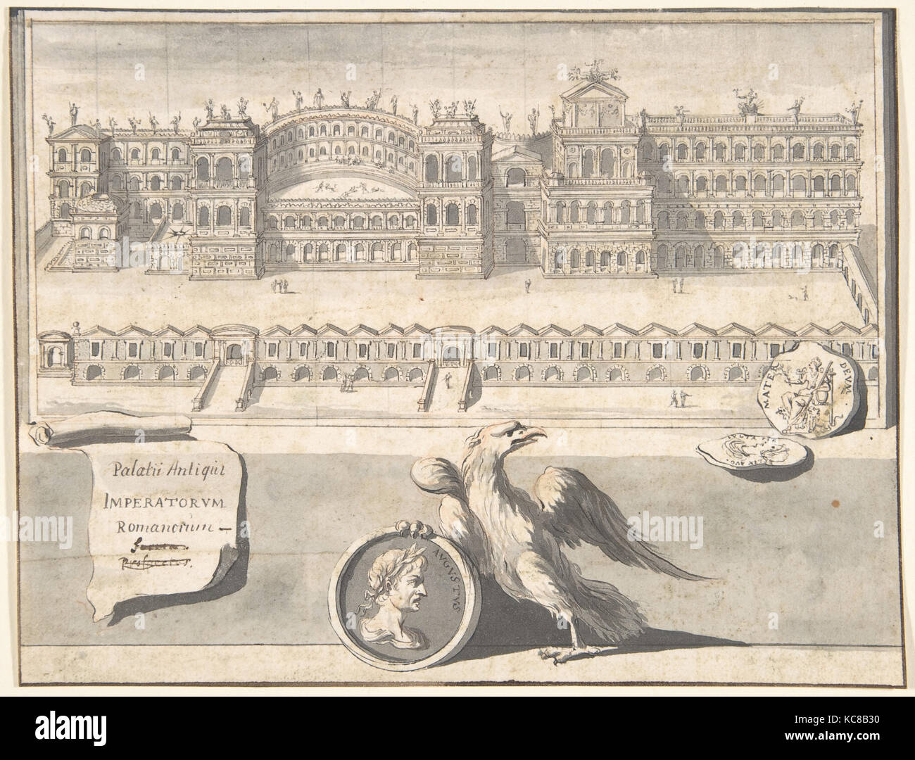 Una ricostruzione di una vista del Palazzo sulla Collina Palantine, Jan Goeree, prima del 1704 Foto Stock