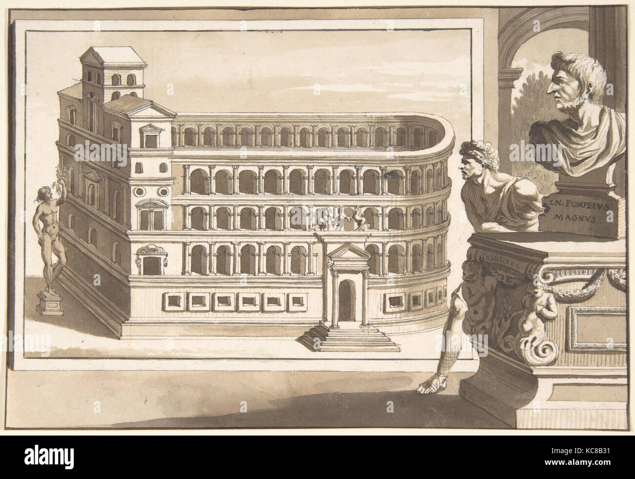 Una ricostruzione del Teatro di Pompeo, Jan Goeree, prima del 1704 Foto Stock