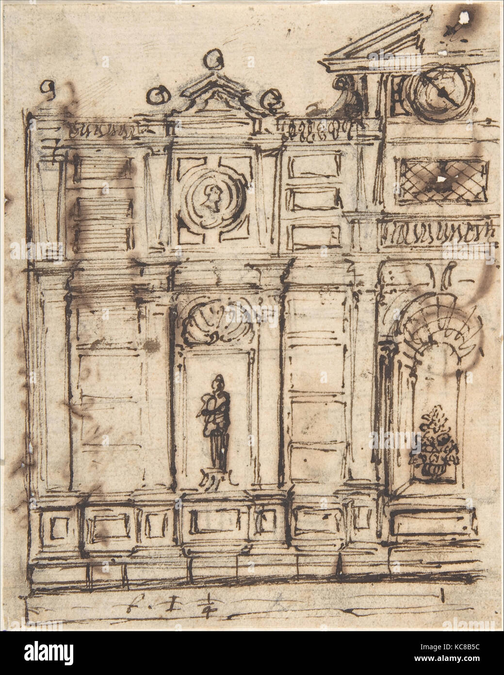 La metà sinistra di un disegno o di un modello di architettura di giardino, anonimo, spagnolo del XVII secolo Foto Stock