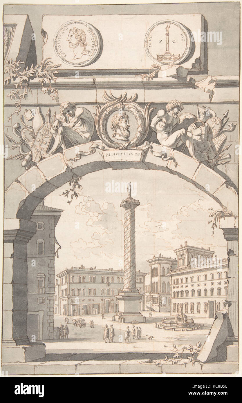 Vista la colonna di Marco Aurelio, Jan Goeree, prima del 1704 Foto Stock