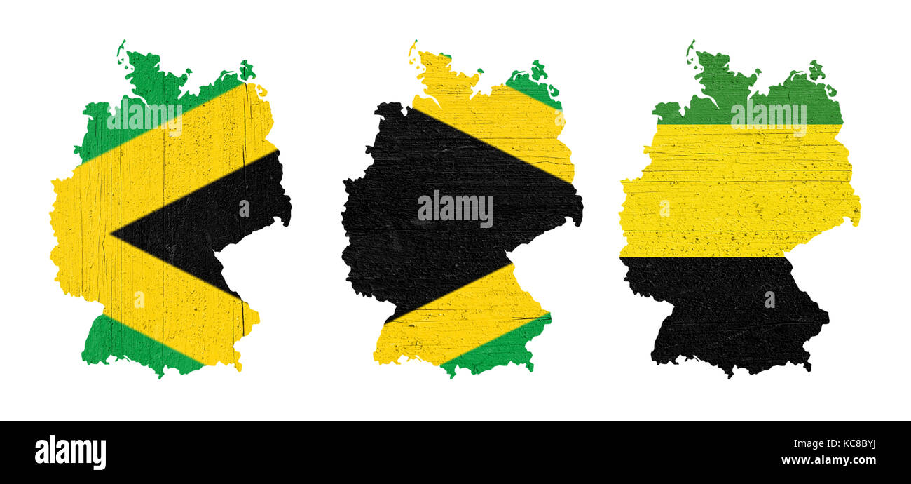 Mappe di Germania in piastre in legno dipinto con i colori della Giamaica (nero, verde e giallo), illustrativi della cosiddetta coalizione Giamaica. Foto Stock