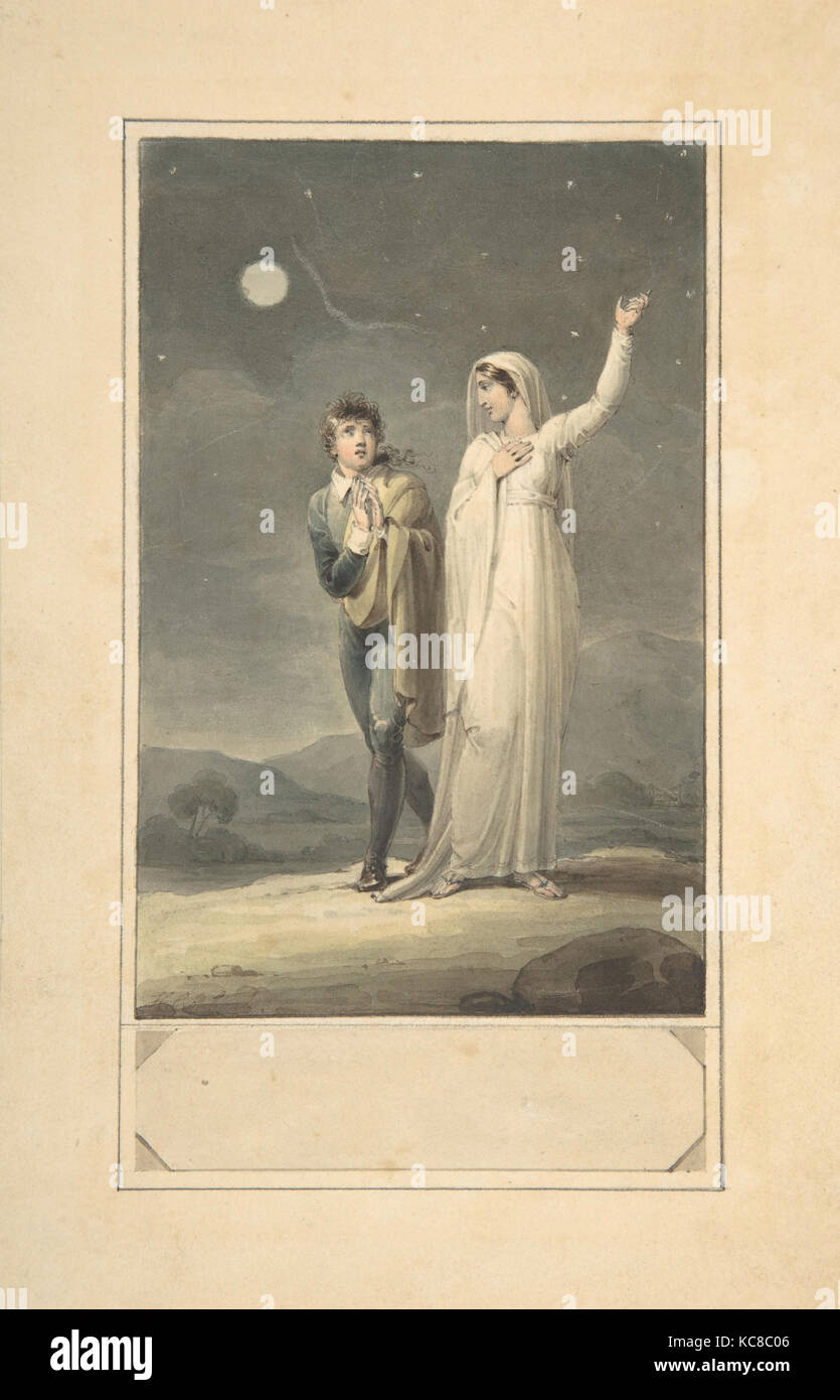 Paesaggio notturno con due cifre (design per un inciso illustrazione del libro), Henry Corbould, 1807-44 Foto Stock