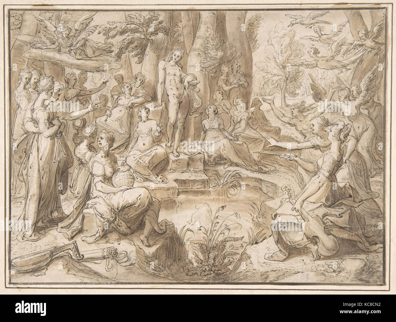 La sfida della Pierides, dalle Metamorfosi di Ovidio (Libro V: 294-678), Karel van Mander I, 16th-XVII secolo Foto Stock