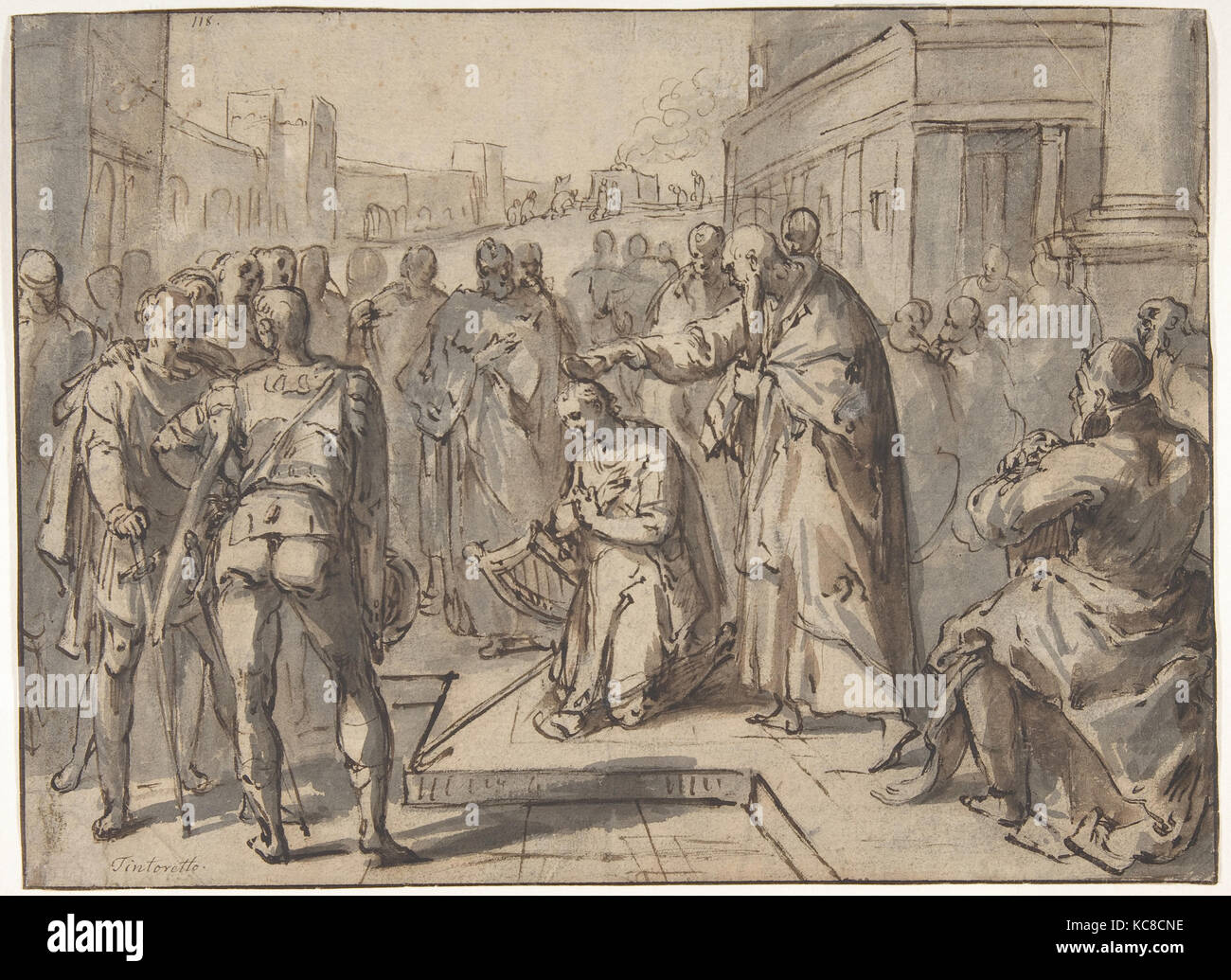 Samuel unzione David; tergo: schizzo di due figure, Karel van Mander I, ca. 1591 Foto Stock