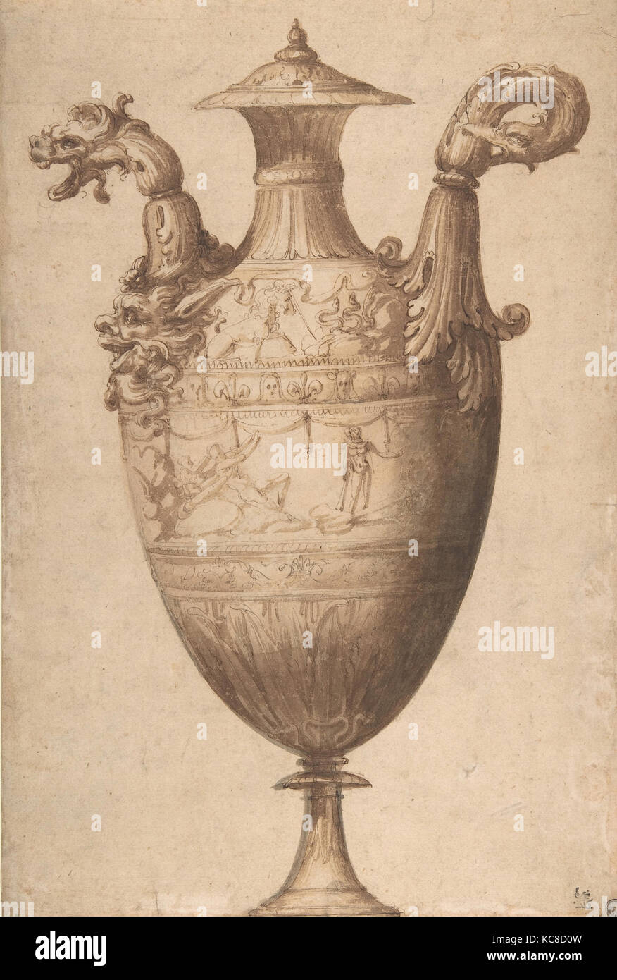 Design per un vaso con Hercules e gigli Farnese, Francesco Salviati, ca. 1540 Foto Stock