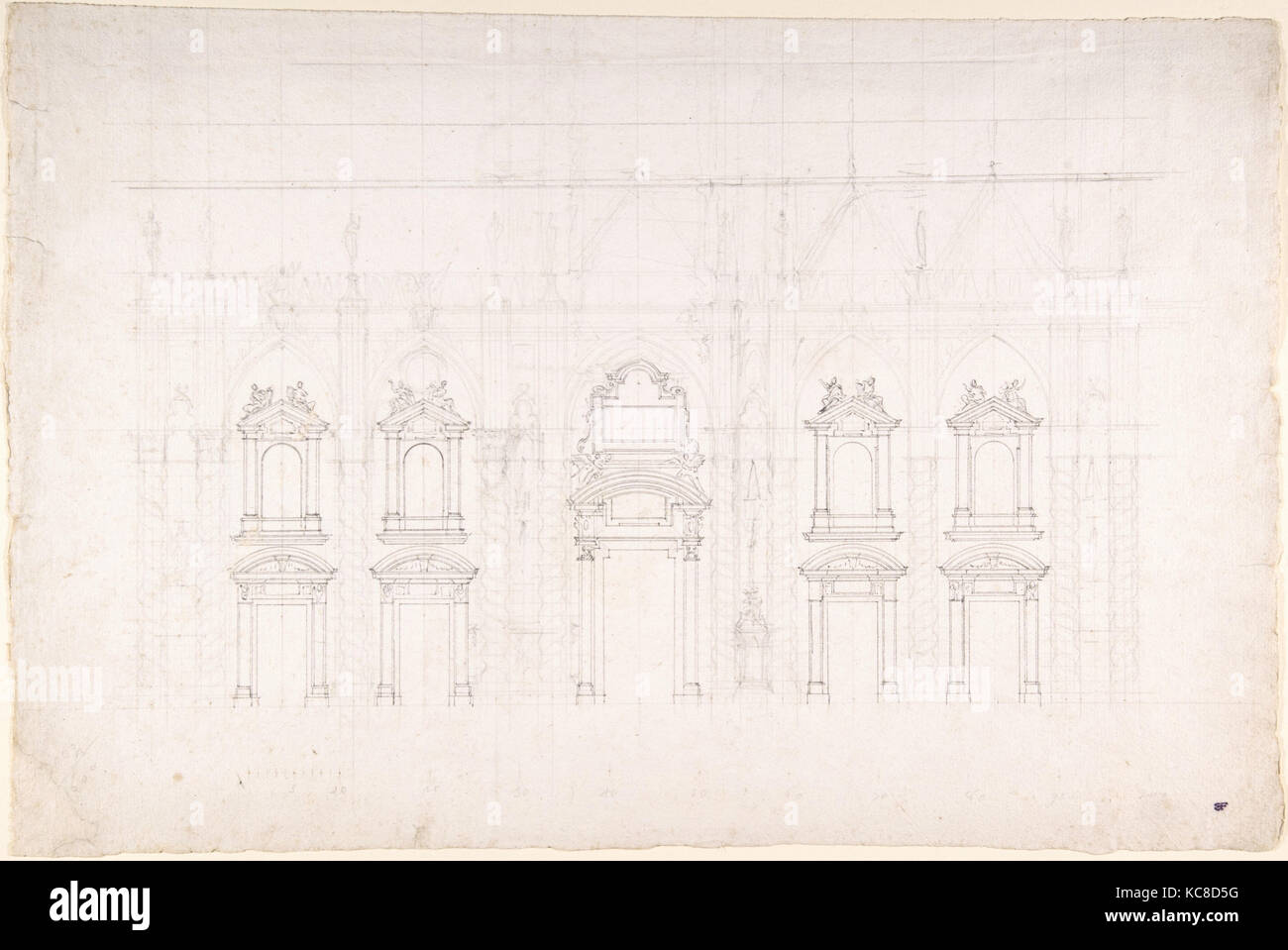 Lo studio di dettaglio per la facciata del duomo di Milano Luigi Vanvitelli, 1700-1773 Foto Stock