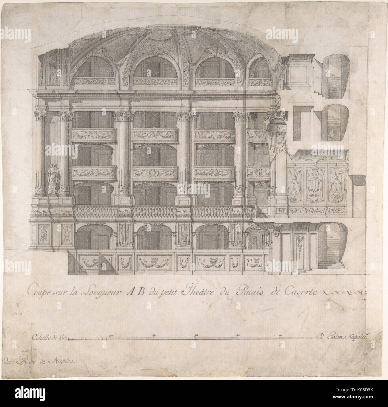 Sezione longitudinale del piccolo teatro nella Reggia di Caserta Luigi Vanvitelli, 1700-1773 Foto Stock