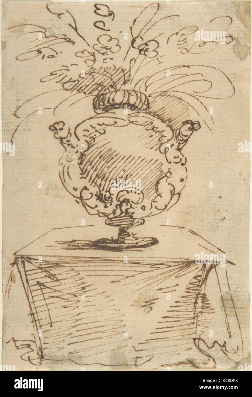 Vaso di fiori su un tavolo, anonimo, italiano, XVII o XVIII secolo, 1600-1800 Foto Stock