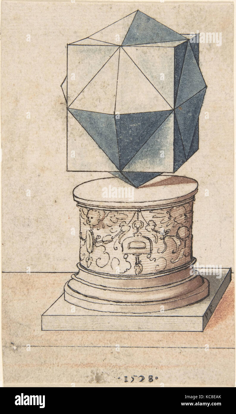 Perspectival disegno di una base a colonna con forma geometrica, Peter Flötner, 1528 Foto Stock