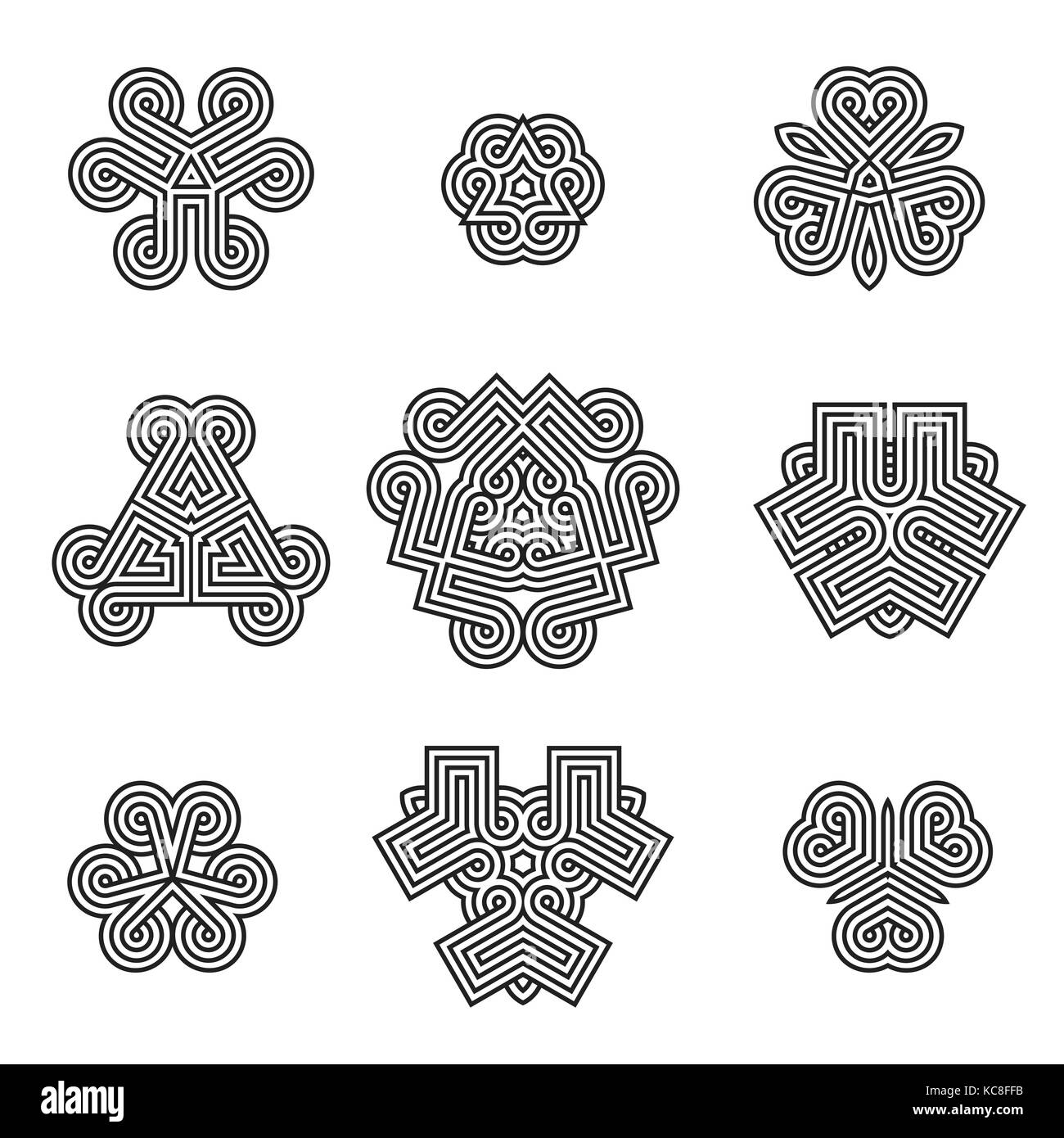 Vector nero monocromatico stile celtico decorazione design annodato raccolta di elementi isolati sfondo bianco Illustrazione Vettoriale