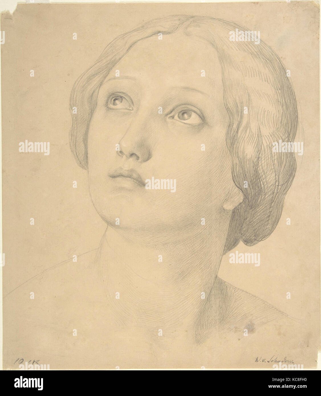 Testa di donna guardando in alto, Wilhelm Schadow, 1800-1862 Foto Stock