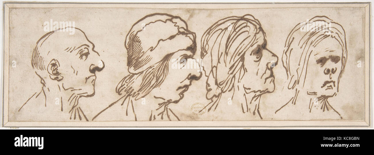 Quattro teste caricaturale, attribuito a Pier Francesco Mola, 1612-66 Foto Stock