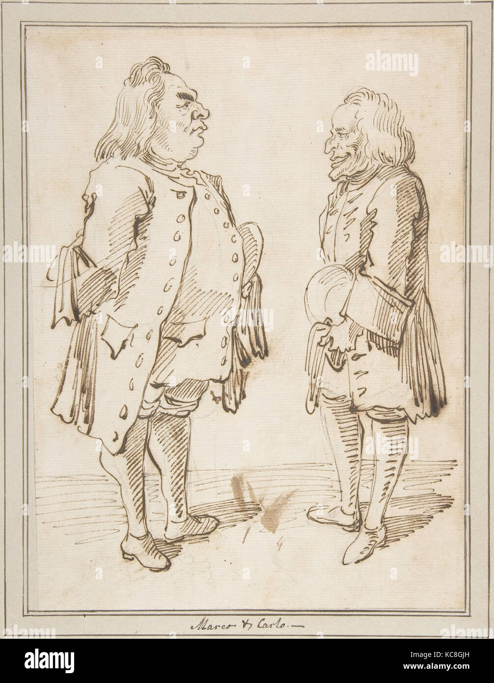 Marco e Carlo: Caricatura di due uomini stavano in piedi faccia a faccia, Pier Leone Ghezzi, 1674-1755 Foto Stock