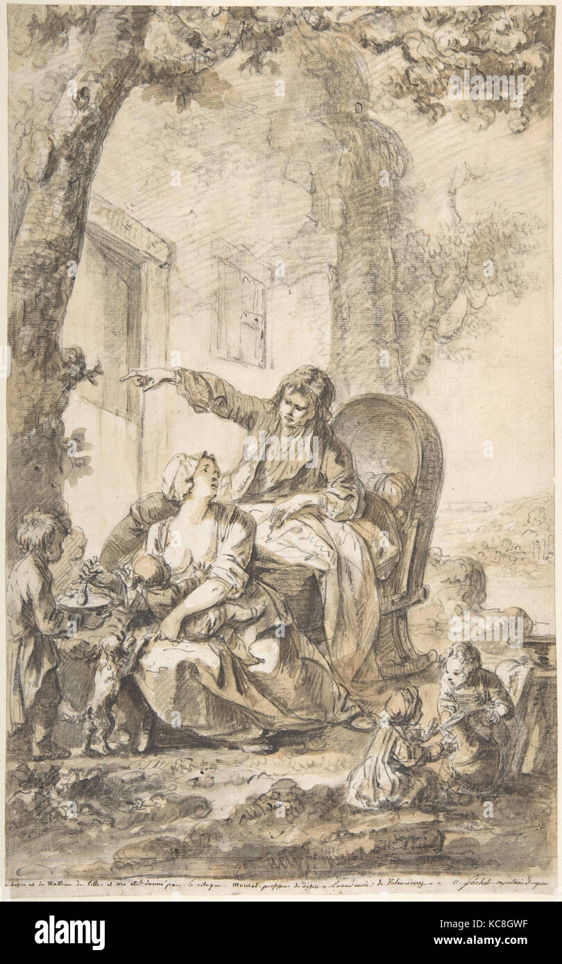 Giovane Padre turbati dalla sua crescente famiglia, Louis Joseph Watteau, chiamato Watteau de Lille, XVIII secolo Foto Stock