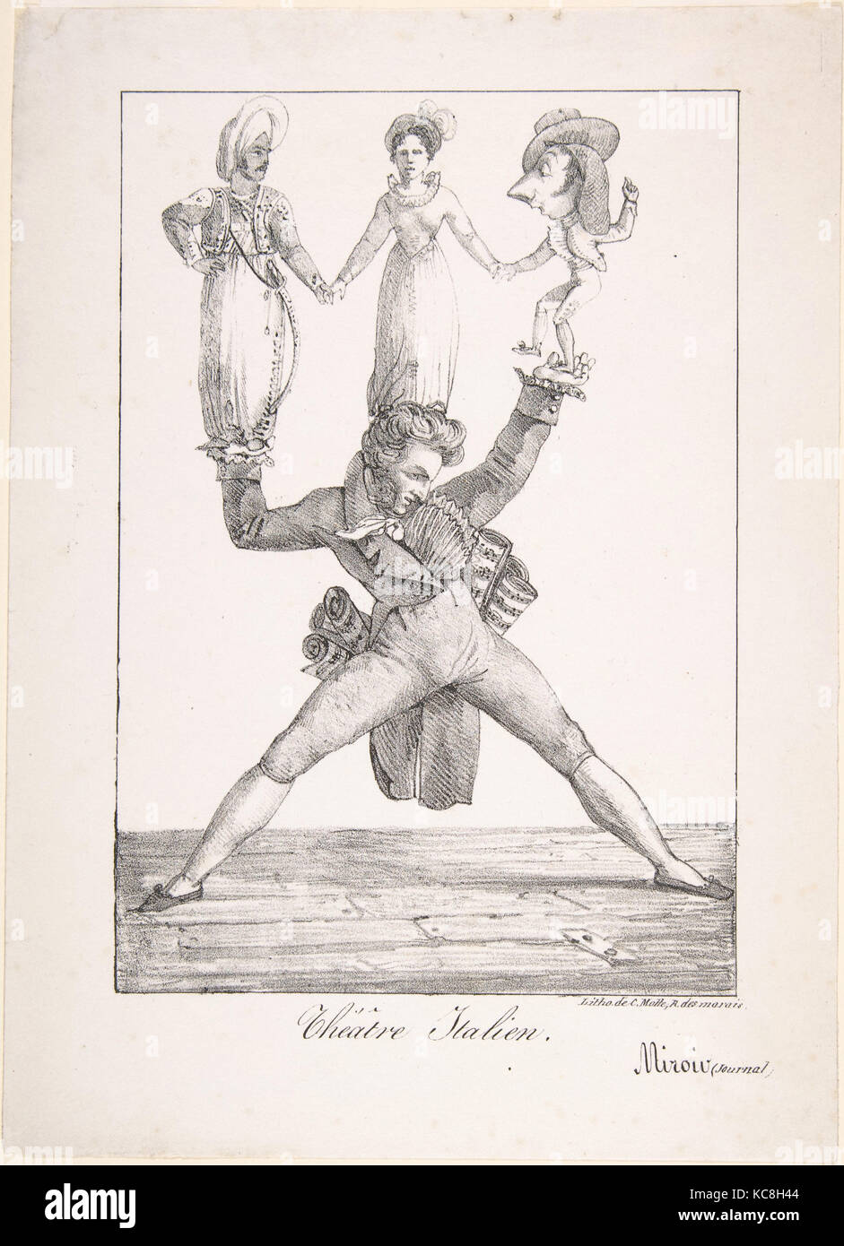 Teatro italiano, 1821, litografia su carta intessuta; solo membro, foglio: 10 1/16 x 7 5/16 in. (25,6 x 18,6 cm), stampe, Eugène Foto Stock