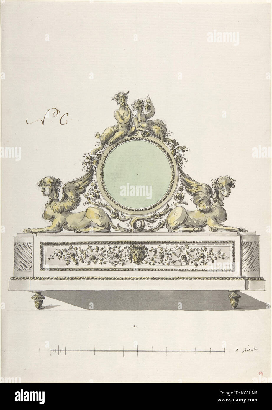 Design per un orologio, anonimo, francese del XVIII secolo, Stile di Jean Charles Delafosse, fine XVIII secolo Foto Stock