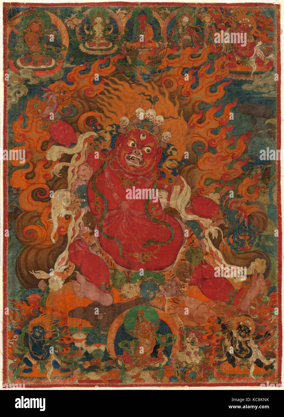 Dragpo Guru, XVIII secolo, Tibet, tempera su cotone, Immagine: 24 a. × 17 1/2 in. (61 × 44,5 cm), dipinti, Dragpo Guru, un fier Foto Stock