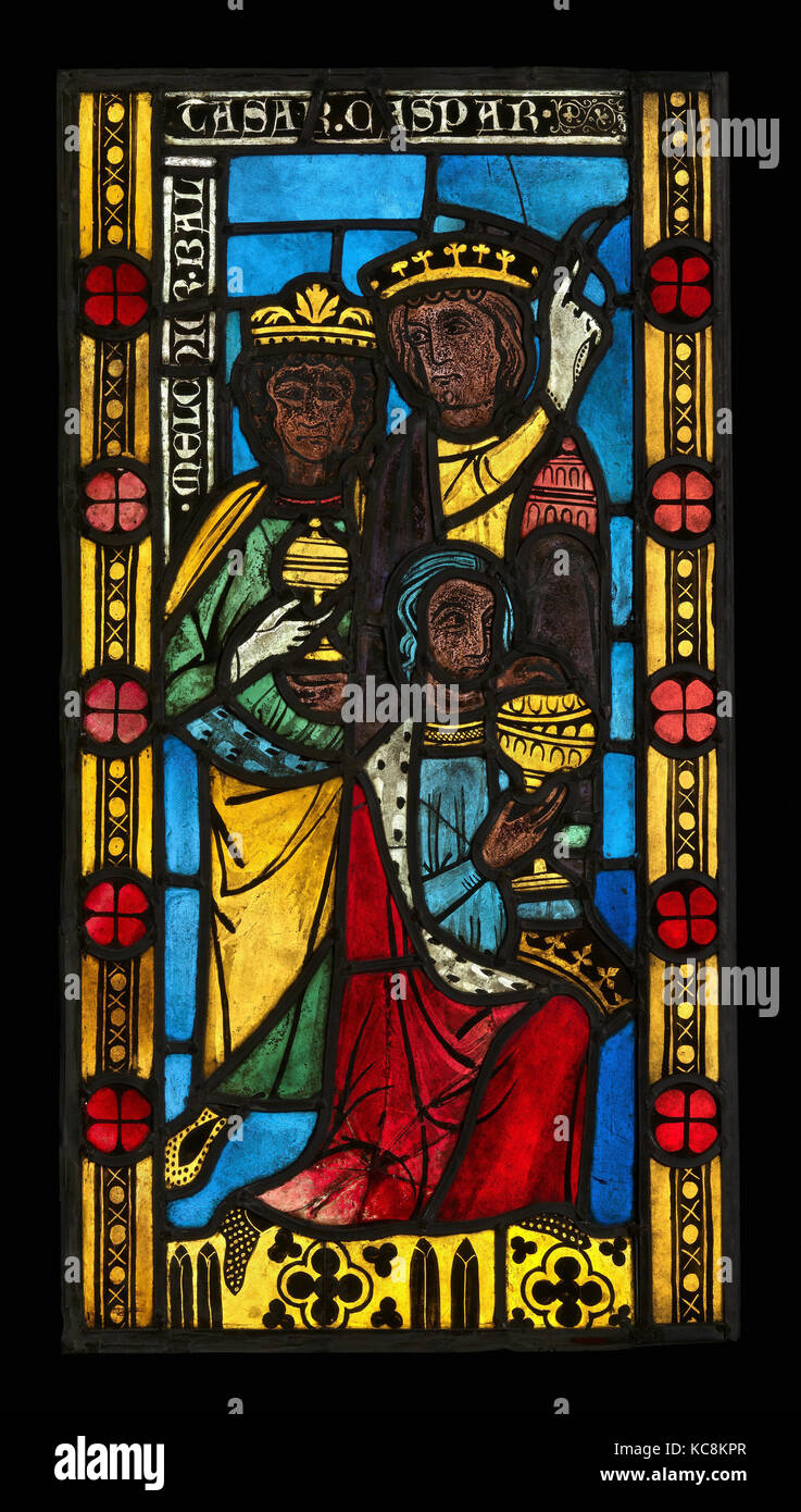 L Adorazione dei Magi, ca. 1290-1300, realizzato in Altenberg-un-der-Lahn, Hesse, Germania, Tedesco, Pot-vetro metallico e il vitreo Foto Stock