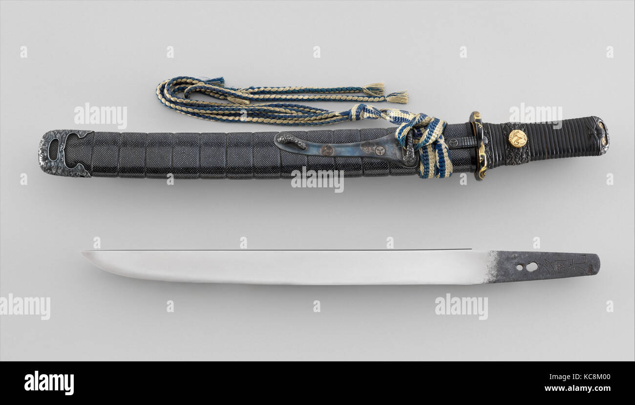 Lama e supporto di montaggio per un pugnale (Tantō), blade, datata novembre, 1333; montaggio del XIX secolo Foto Stock
