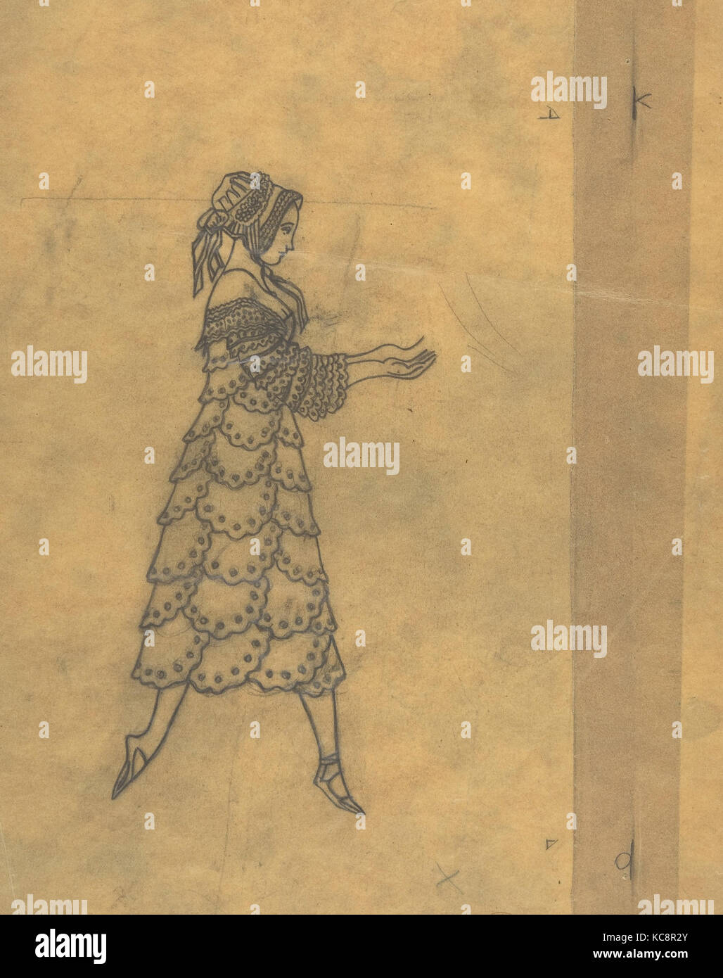 Tracciamento di un costume di balletto: Donna in Ruffles, Léon Bakst, 1923 Foto Stock