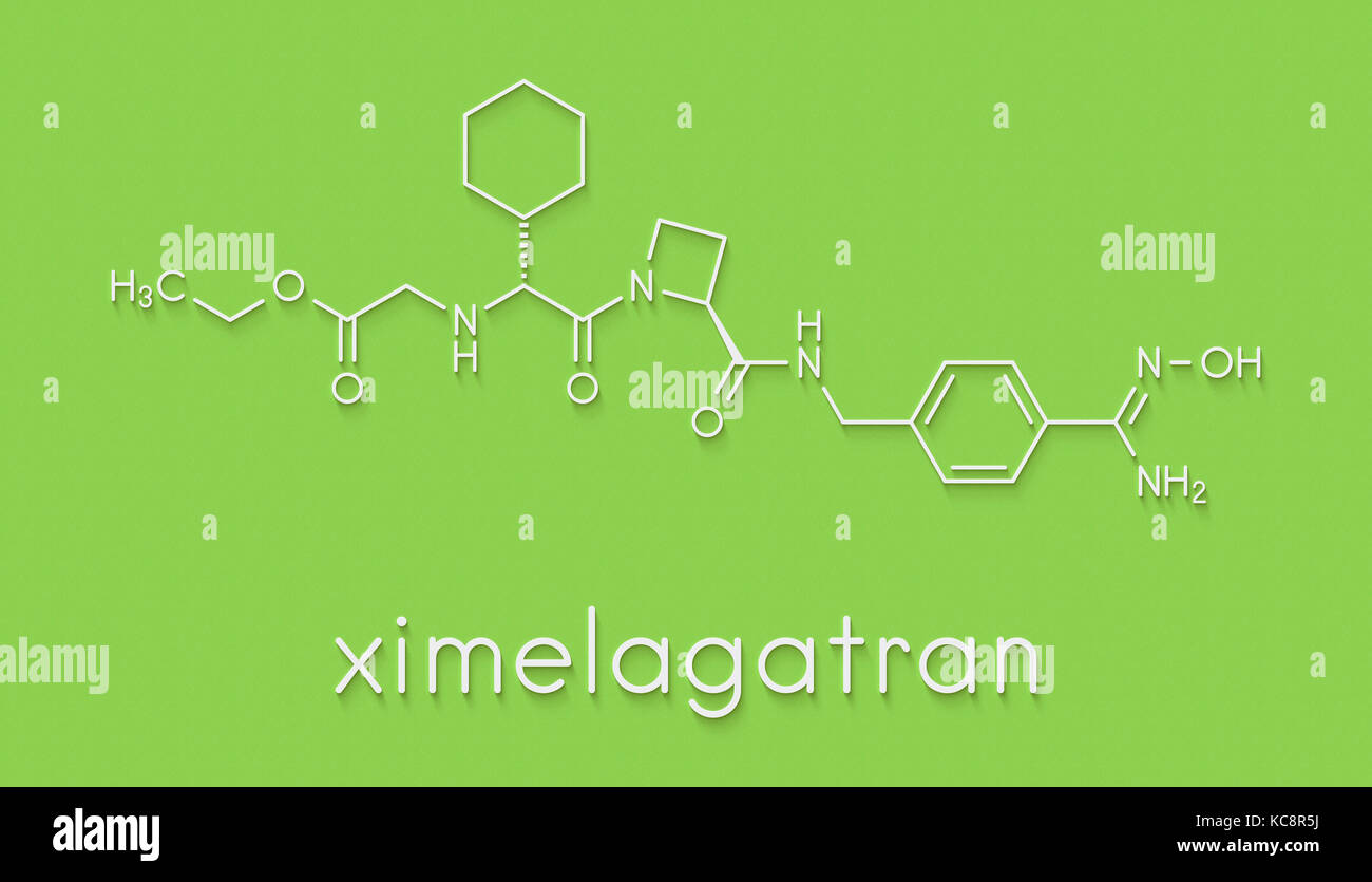 Ximelagatran farmaco anticoagulante molecola (diretto inibitore della trombina). formula scheletrico. Foto Stock