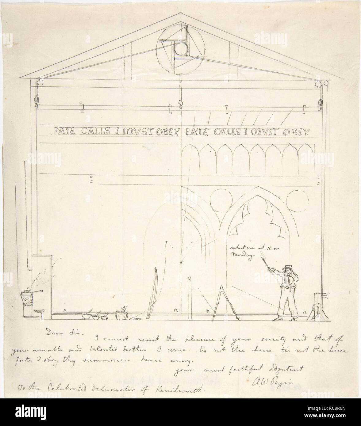Lettera con schizzo di pittura dell'artista scenografie, Marzo 1831 Foto Stock
