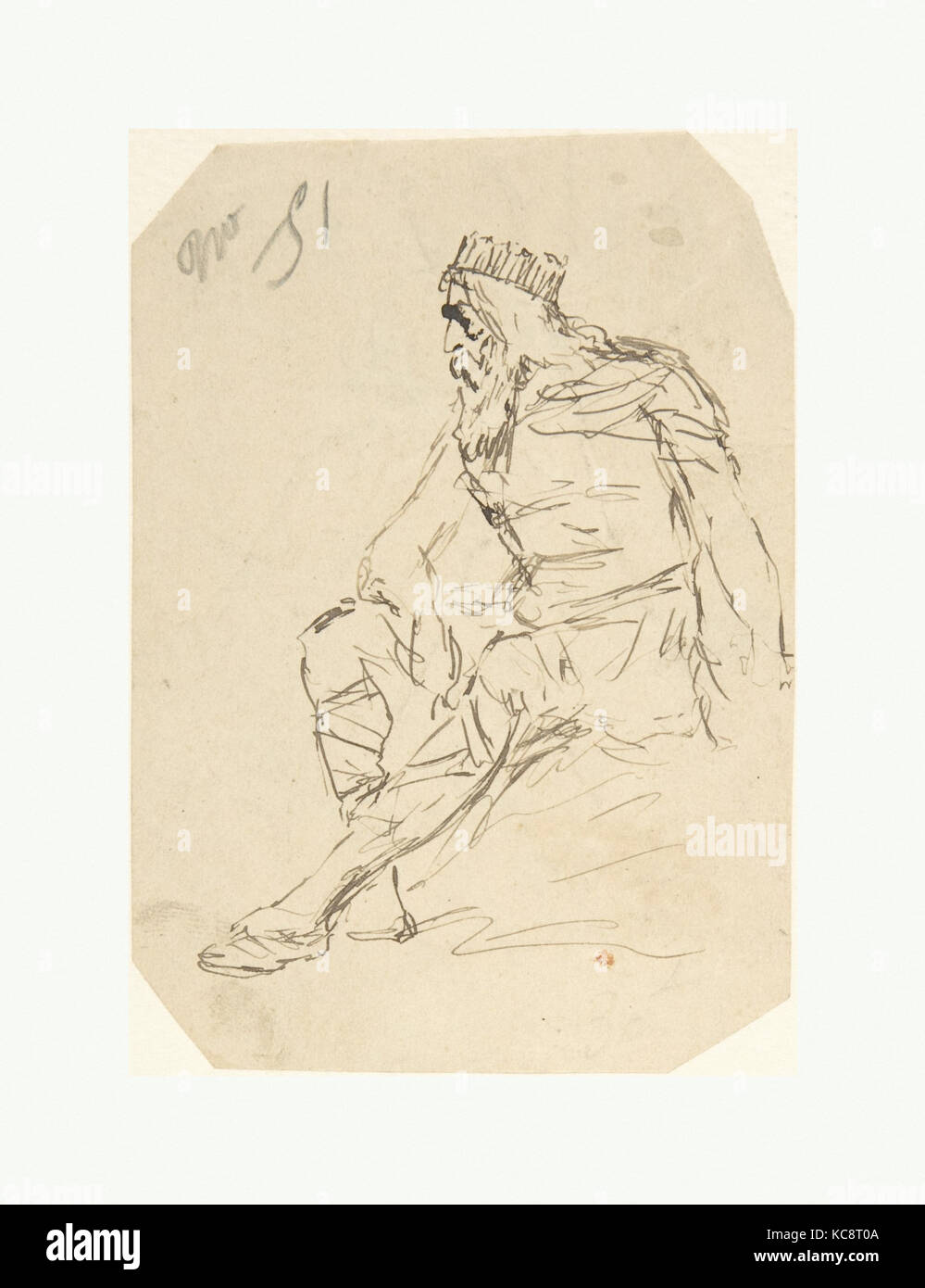 Studio di un re, penna e inchiostro bruno, 4 1/16 x 2 15/16 in. (10,3 x 7,4 cm), disegni, Rodolphe Bresdin (francese, Montrelais 1822 Foto Stock